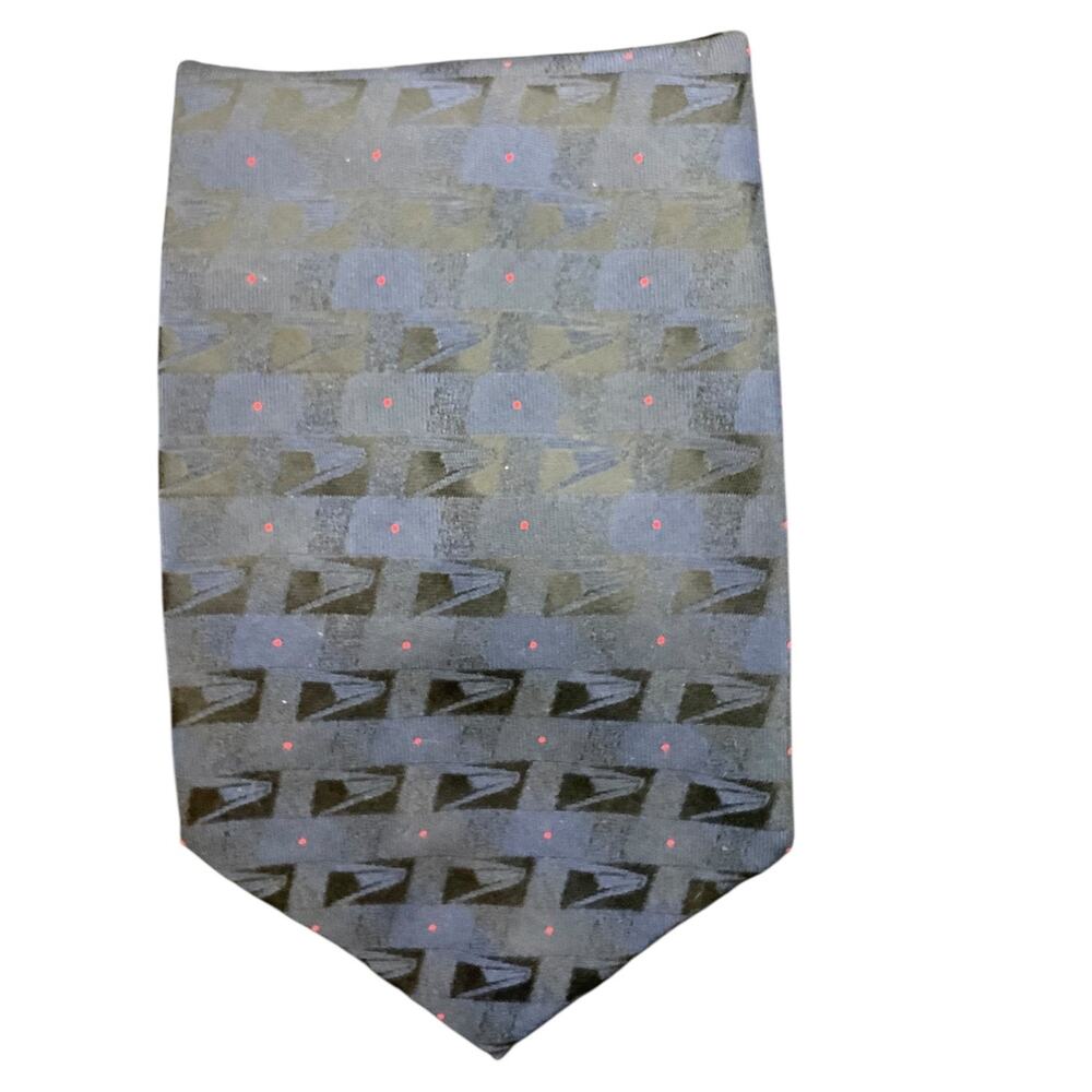 Vintage USPS Postal Service Uniform Necktie Made USA Blue Geometric Red Dot